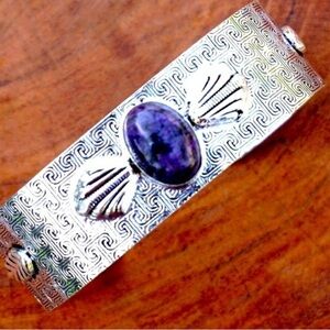 Handmade 925 Sterling Silver Plated 
Natural copper Charoite cabochon Bangle